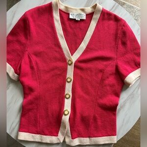 VTG St. John Sportswear Marie Gray Knit Short Sleeve Cardigan Sweater Fuschia M
